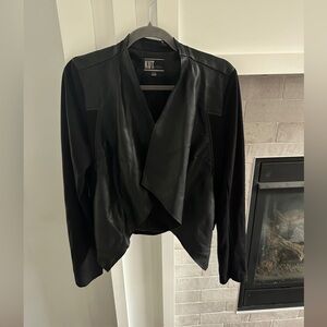 Kut from the Kloth Black faux Leather Jacket with Waterfall Lapel